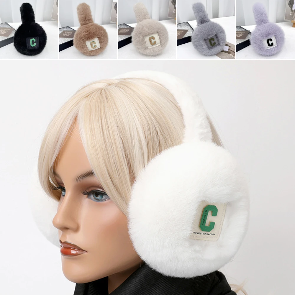 New letter C Foldable Earmuffs Cold Protection Keep Warm Ear Cover Soft Portable Plush Earmuffs Student