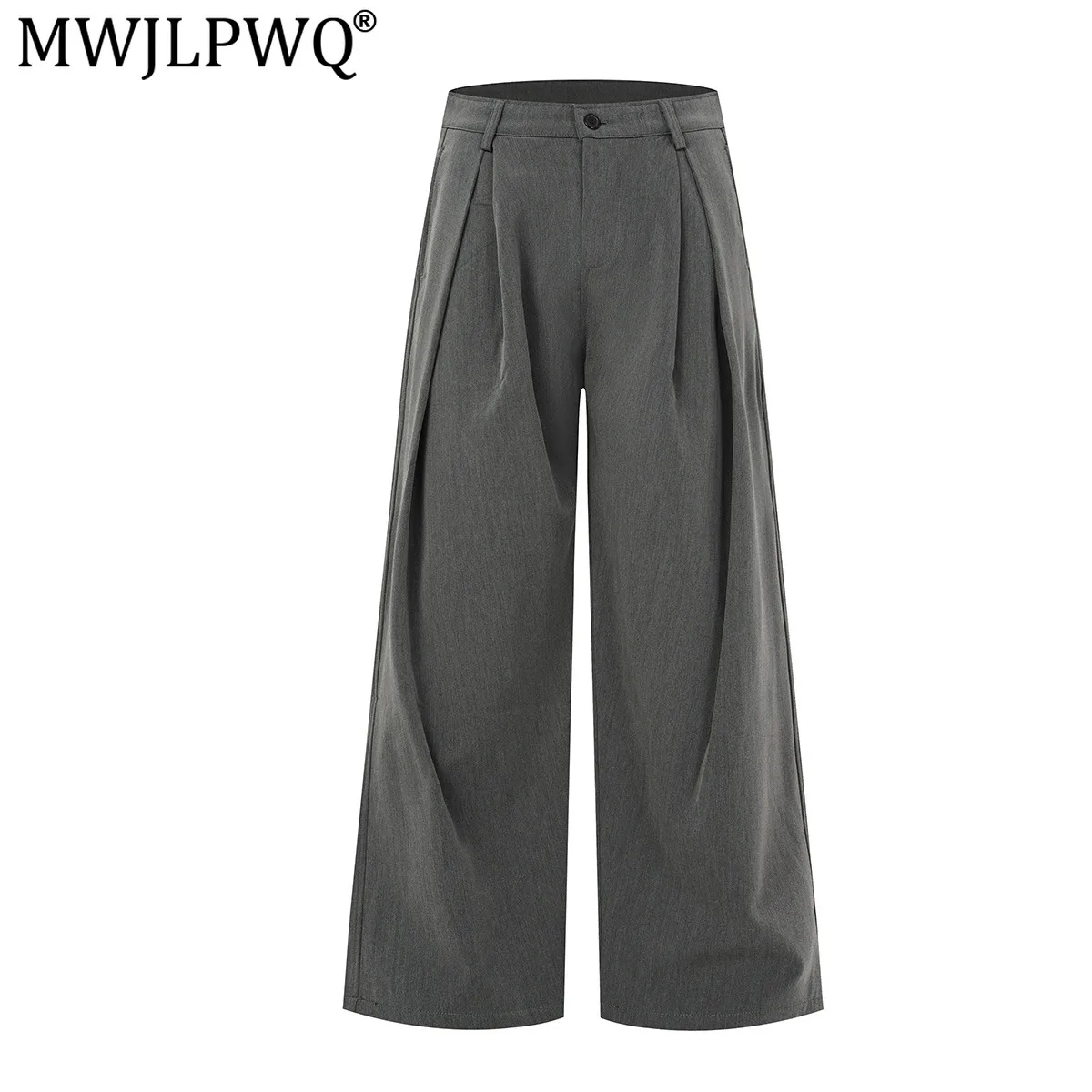 MWJLPWQ American Retro Style Wide-Leg Suit Pants For Men Pleated Design Simple Commuting Stylish Loose Casual Trousers 20893
