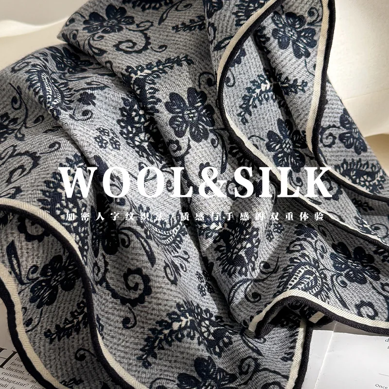 

70% wool 30% Silk Scarf for Women Bandana Square Scarves Wrap Kerchief elegant Fashion brand Beach High Quality Hijab foulard