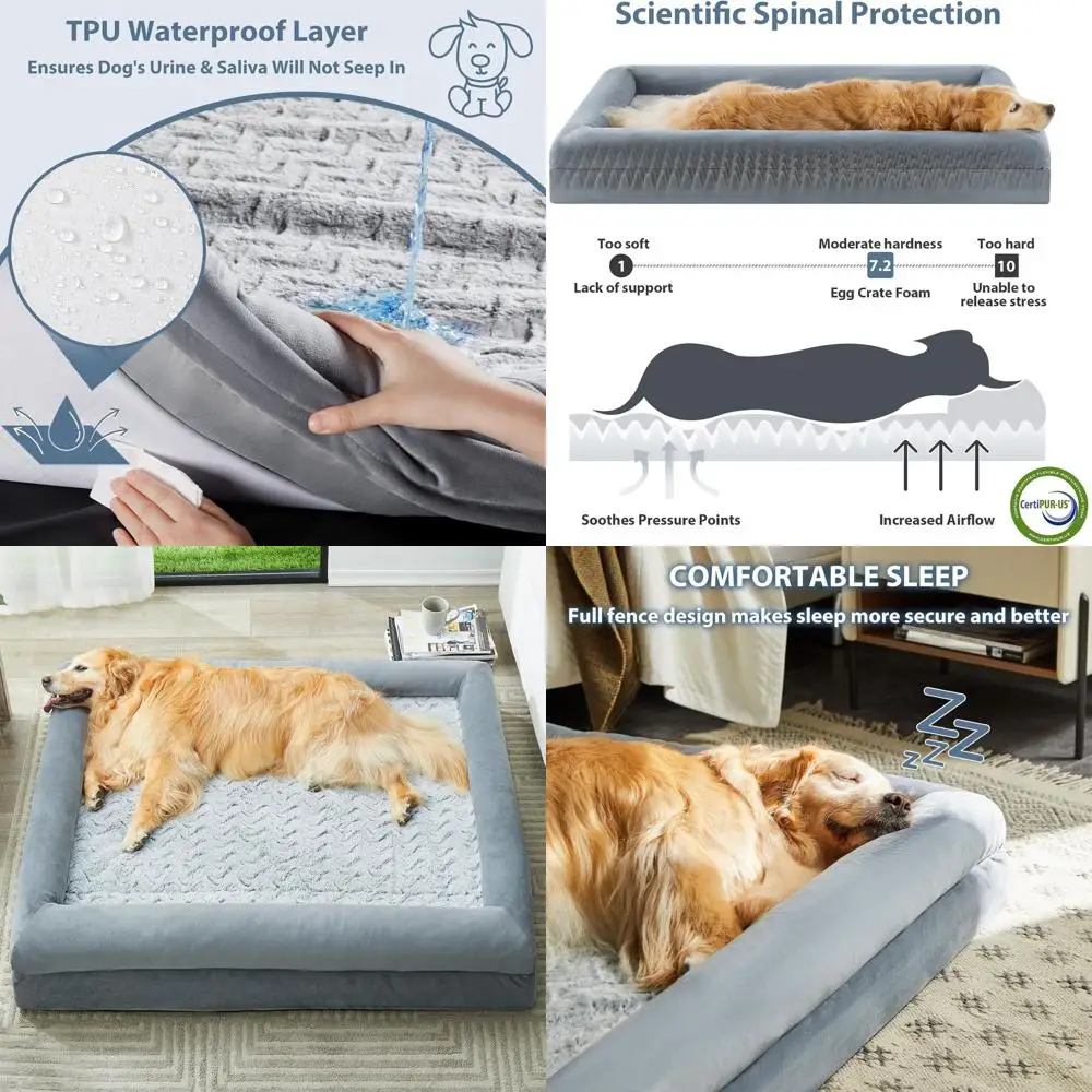 

Orthopedic XL Dog Bed with Removable Waterproof Cover and Bolster Sides for Large Pets