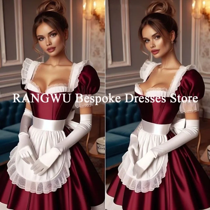 

Red And White Sissy Maid Prom Dress French Costume Roleplay Evening Dresses With Apron Cosplay Short Party Gowns Customized