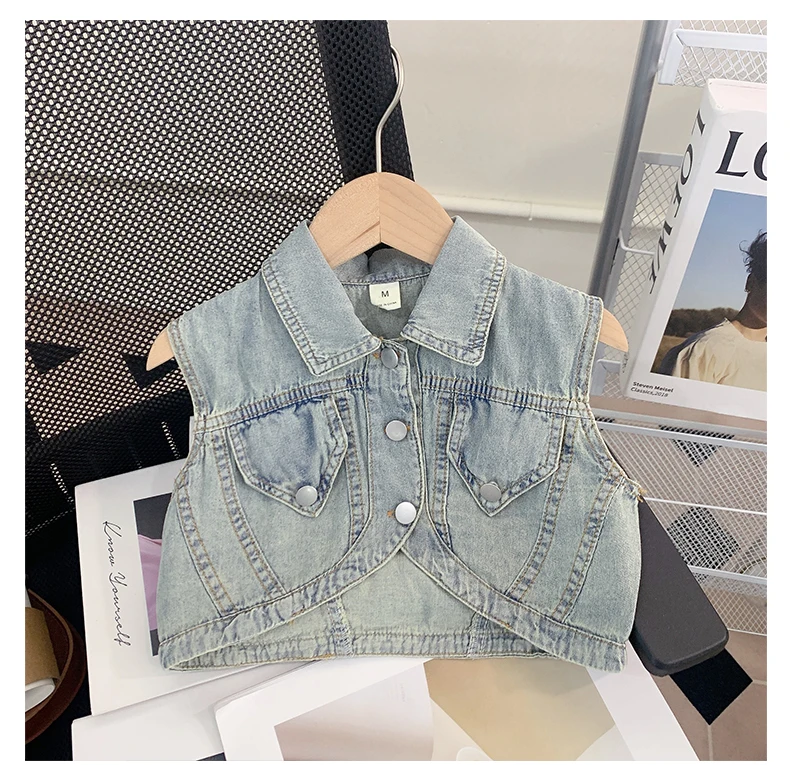 2024 Summer Girls Denim Vest Coat+ Lace Dress Clothes Suits Princess Dress Suspender Dress 2pcs Clothing Sets