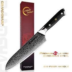 GRANDSHARP 7 Inch Santoku Knife Damascus 67 Layers Japanese AUS-10 Steel Kitchen Knives Chef Cooking Tools with G10 Handle