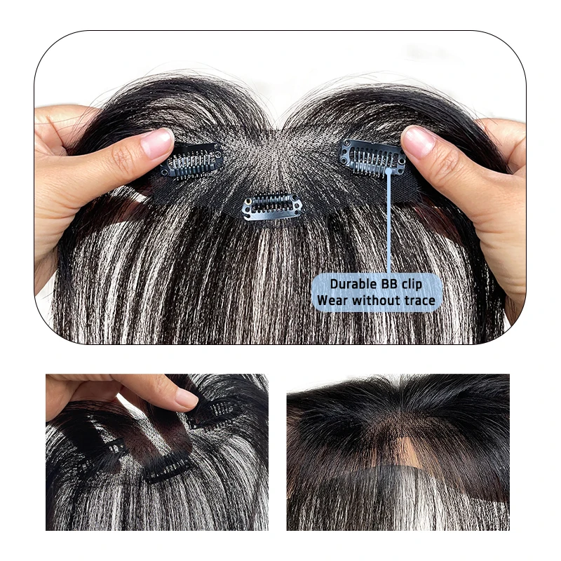 10 pouces 100% cheveux humains femmes 3D huit caractères frange naturel front blanchissant amélioration des cheveux rideau de tête pour Topper cheveux