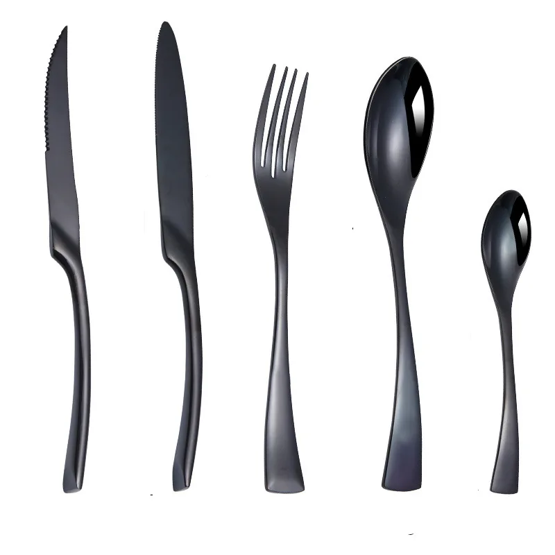 Knife Fork Spoon Set Table Dessert Spoon Stainless Steel Cutlery Titanium Black Household Dinner Western Tableware Food Supplies