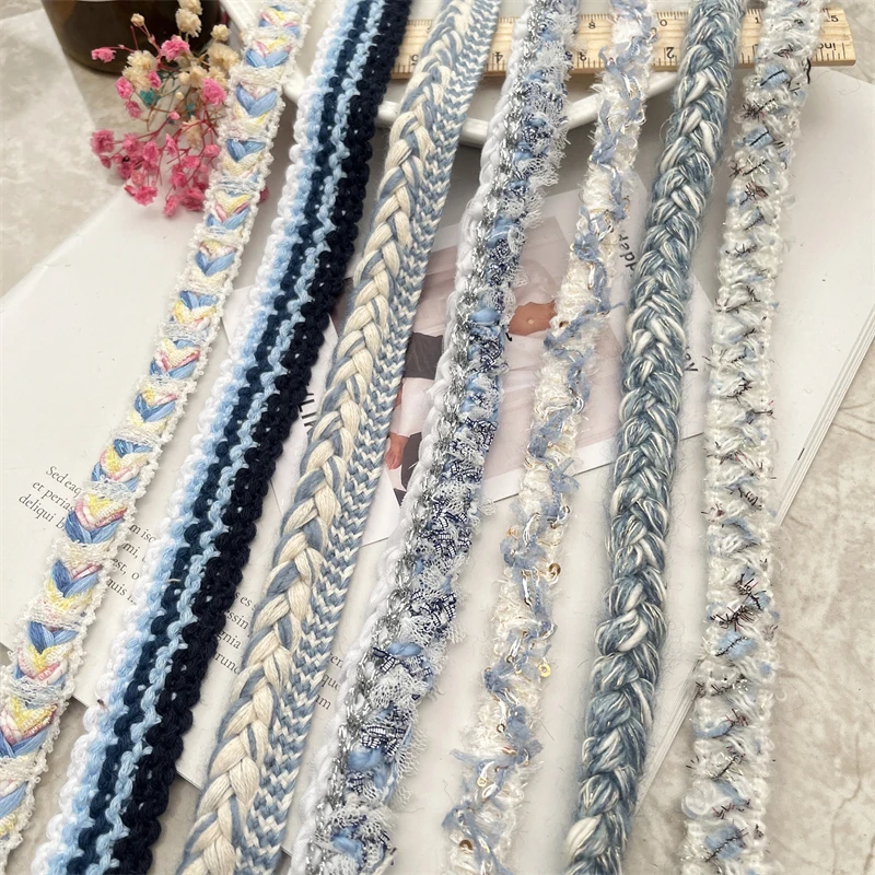 

Blue and White Series Hand Woven Lace Clothing Accessories Outerwear Placket Pocket Decoration Edging Strip Webbing By The Yard