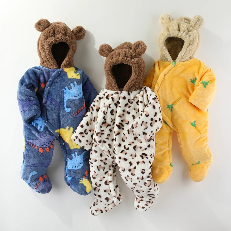 Winter Newborn Baby Jacket Warm Hooded Infant Romper Thicken Soft Cotton Boys Jumpsuit Cartoon Baby Girl Clothes 0 to 12 Months
