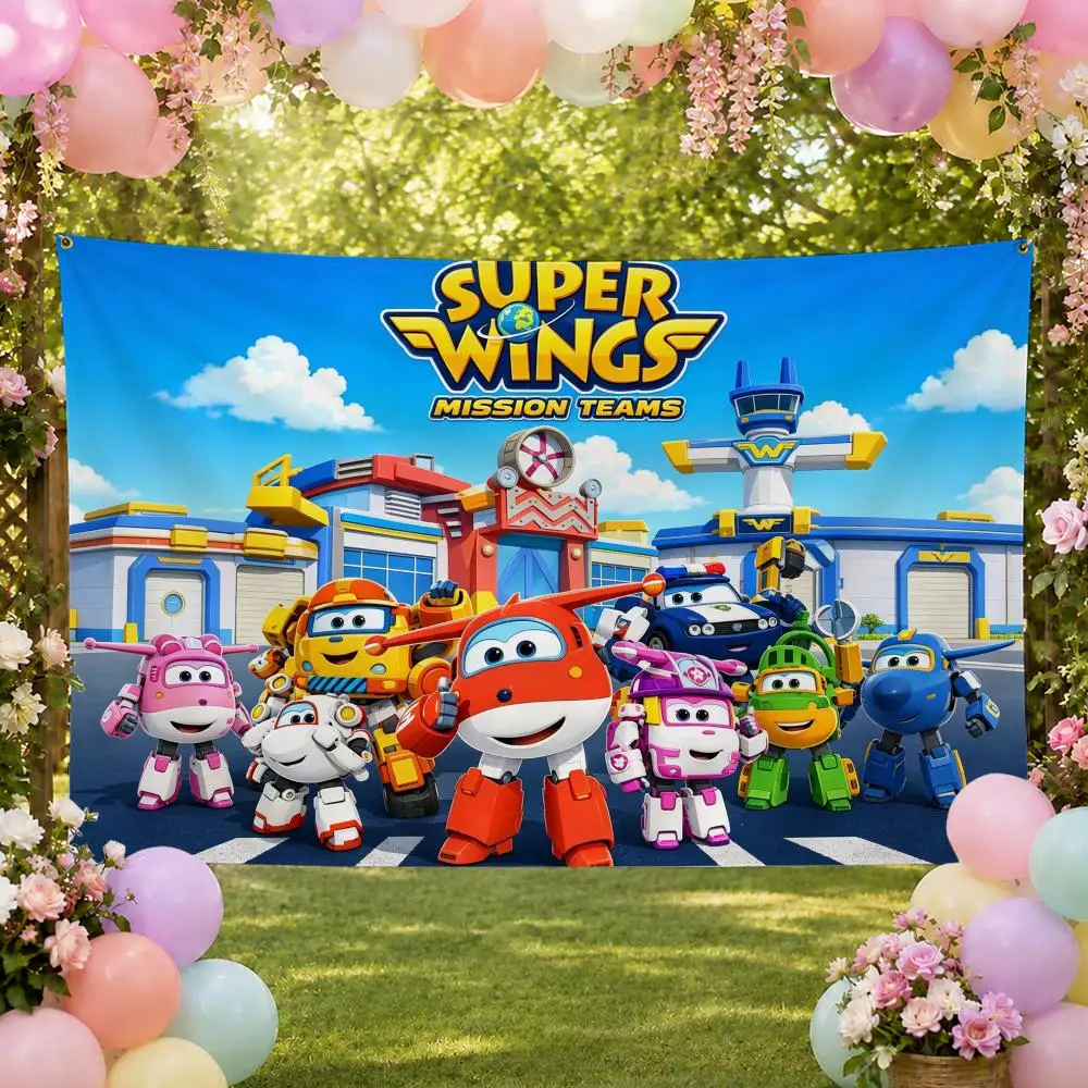 Cartoon Rescue Super Wings Flags Fan Banner Tapestry Wall Hanging Garage BarDorm Camp Party Outdoor Home Decor Gift