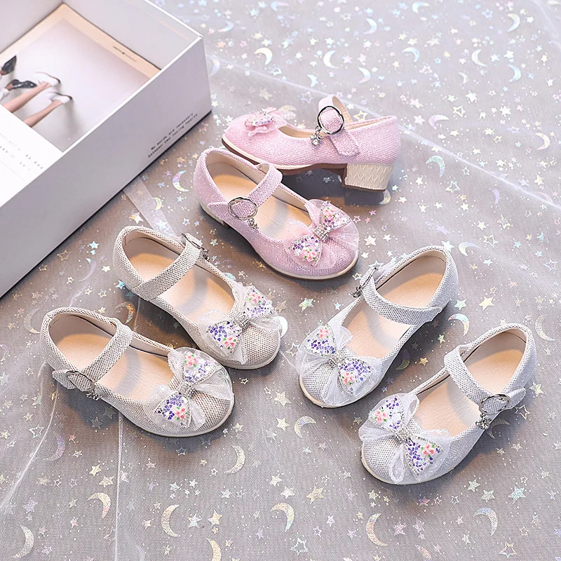 Autumn Chic Kids Fashion Dresses Catwalk Shoes Casual Princess Children Sweet High Heel Shoes Non-slip  Girl Leather Shoes