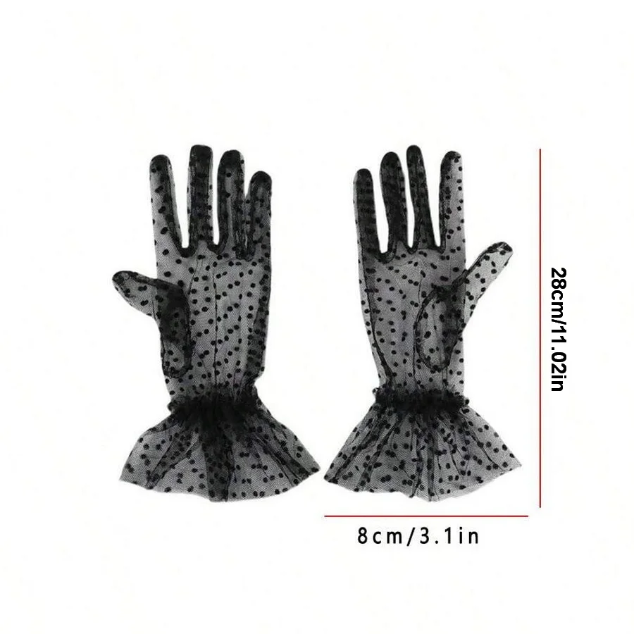 قفازات دانتيل جديدة منقطة، قفازات شبكية قابلة للتنفس واقية من الشمس، قفازات إكسسوارات فستان الزفاف