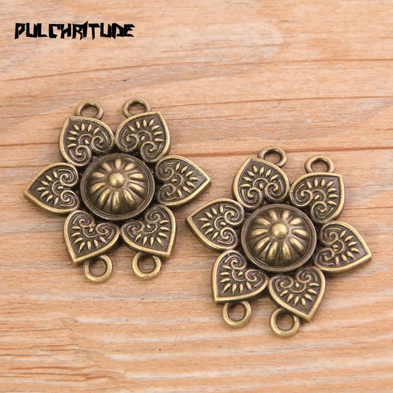 PULCHRITUDE 6pcs 33*35mm New Product Two Color Zinc Alloy Retro Flower Porous Connectors Jewelry Making DIY Handmade Craft