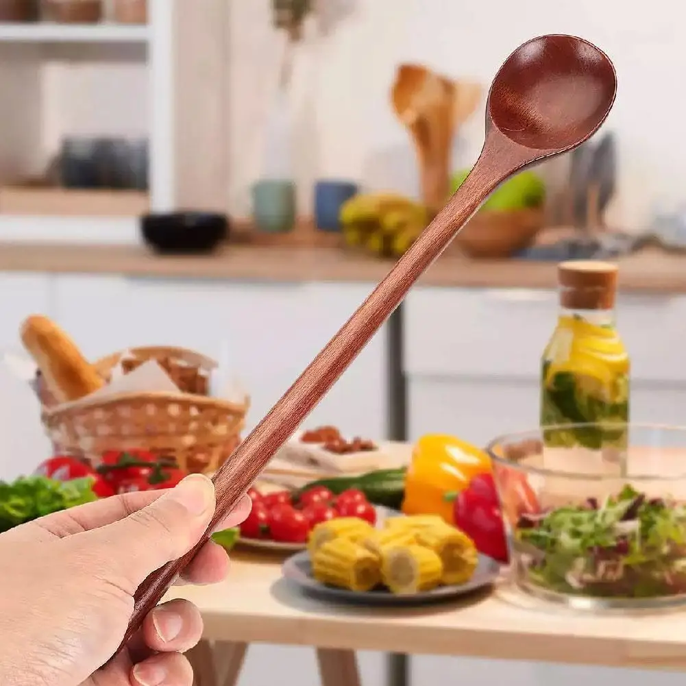 Kitchen Long Handle Wooden Spoon Soup Spoon Coffee Milk Stirring Spoon Honey Teaspoon Coffee Drink Stirrer Teaspoons Tableware