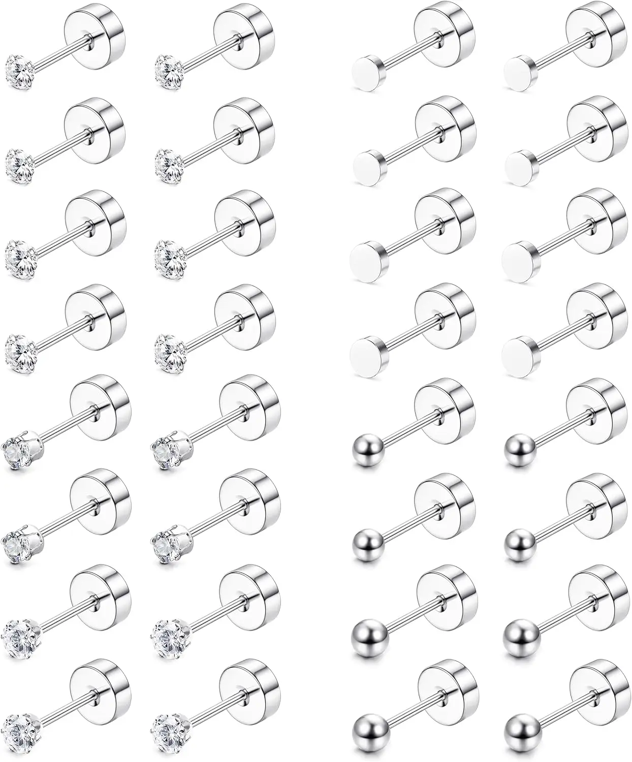 

16 Pairs Flat Back Earrings Tiny Stud Earrings for Women Men Surgical Steel Hypoallergenic Earrings