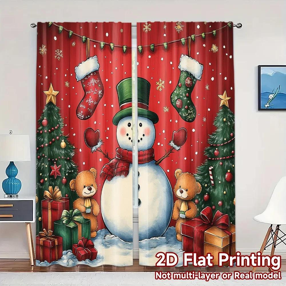 2pcs,Curtains Cute Snowman Christmas Gifts_c (2) Popular Curtain Fabric Versatile Fabric Curtains Room Decor Use for Bedroom,