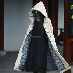 2023 chinese style cotton-padded women winter long cotton cheongsam button hooded robe thick warm retro long cloak coat s935