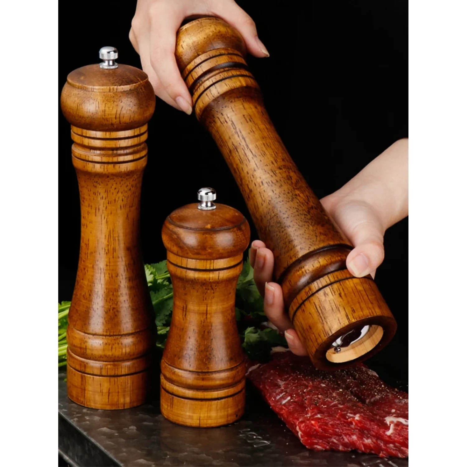 

Salt and Pepper Grinder, Solid Wood Spice Pepper Mill with Strong Adjustable Ceramic Grinder Kitchen Cooking Tools