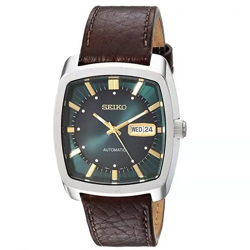 Seiko Automatic Mechanical Watch Men\'s Casual Fashion Watch High-quality Wine Barrel Watch Belt Retro Green Plate Men\'s Watchs