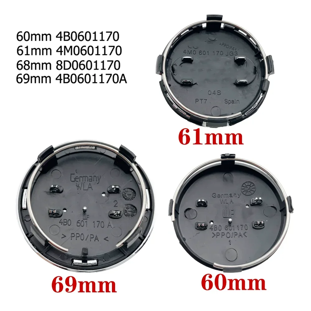 자동차 스타일링 휠 센터 캡 허브 커버 배지, 아우디 A3 A4 A5 A6 A7 A8 S4 S6 용, 4 개, 60mm, 61mm, 69mm, 4B0601170, 자동차 액세서리