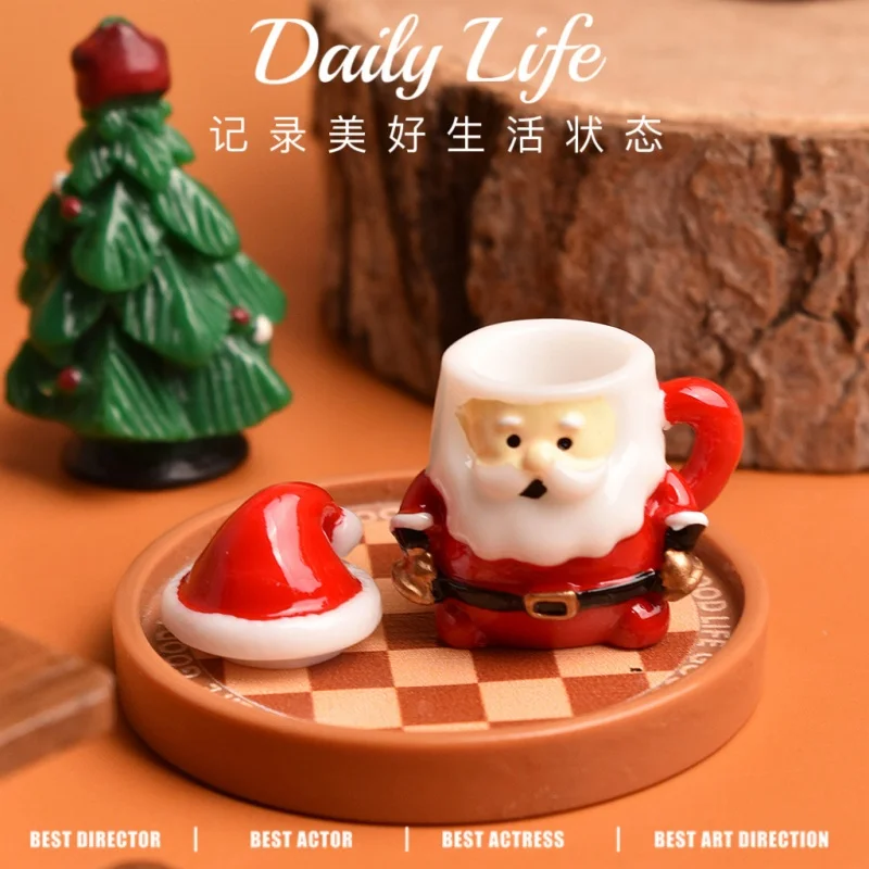 Tasse à café en résine de noël, père noël et bonhomme de neige, jouets de simulation, artisanat, accessoires miniatures pour maison de poupée, 6 pièces