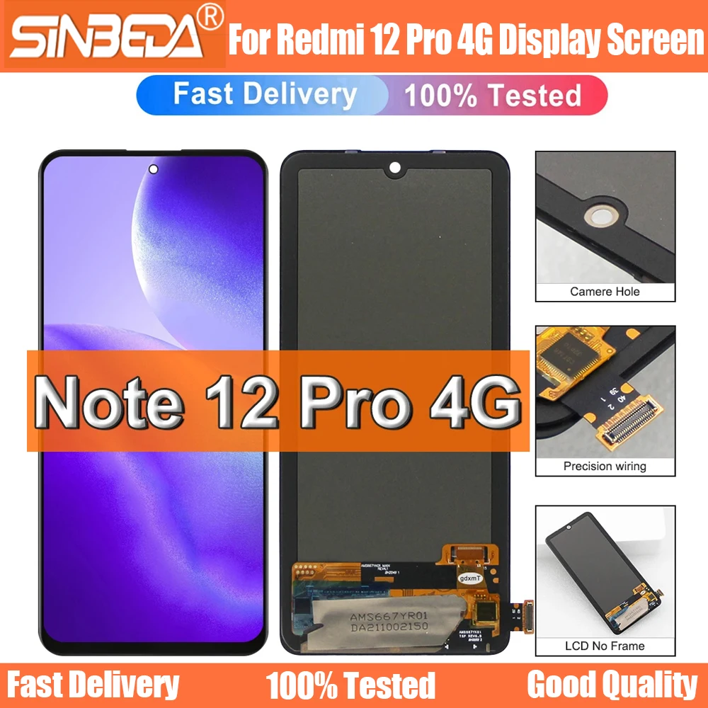 

6.67"AMOLED for Xiaomi Redmi Note 12 Pro 4G LCD Display Touch 3D Screen Digitizer Assembly Replacement 2209116AG LCD Replace