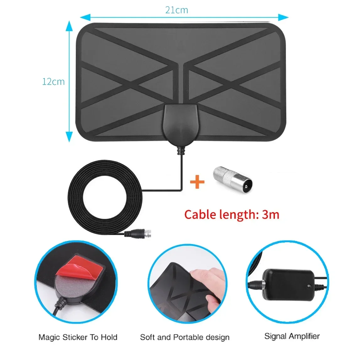 Antenne TV numérique HD portable - Antenne DVB intérieure/extérieure amplifiée 30DBI avec réponse rapide