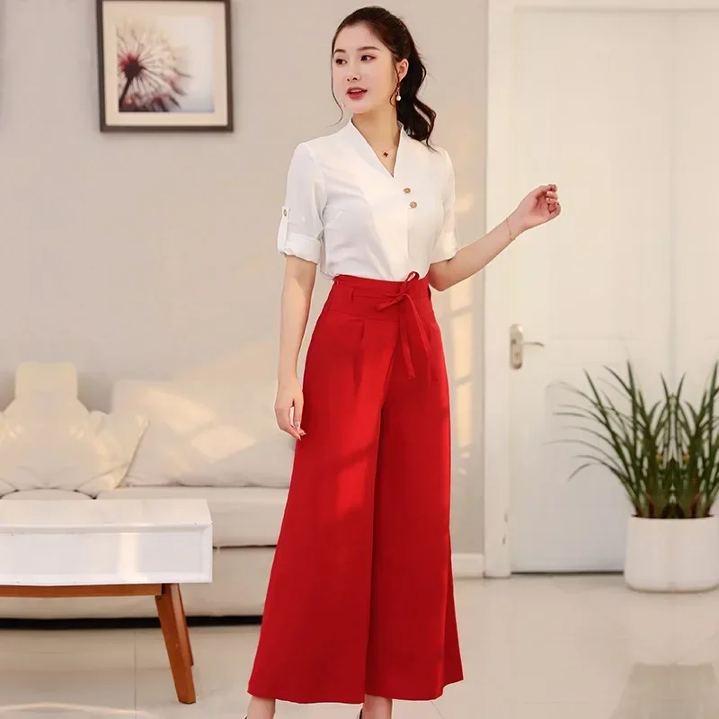 Women Pants Fashion Casual New Loose Wide Leg Pants Solid Color High Waist Suit Pants Hotel Work Clothes Foot Bath Work Clothes