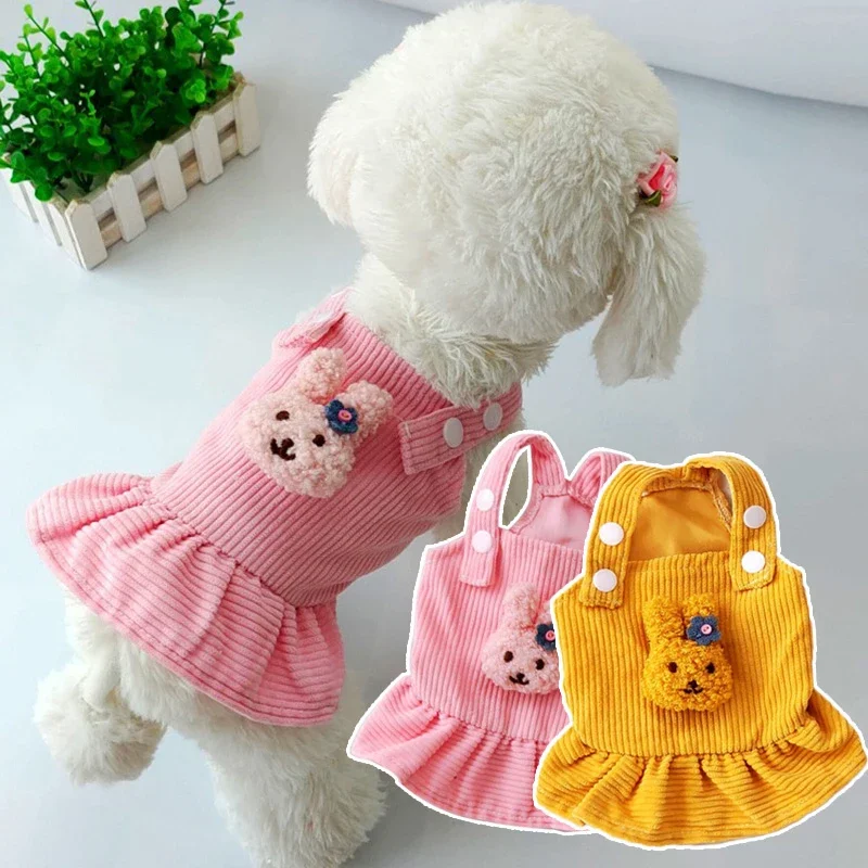 Pet Princess Skirt Corduroy Strap Dress Suspenders Tutu Skirt Pet Cats And Dogs Warm Clothes Sleeveless Cute Dog Base Clothes