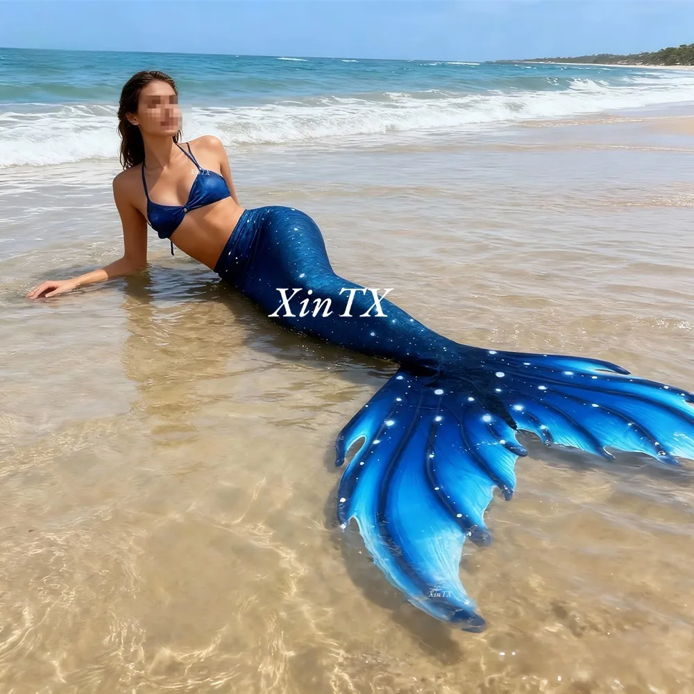 Brassière Sirène Lumineuse Bleue LED Avec Étoiles De Mer – Haut De Bikini Scintillant Pour Plage Et Festival