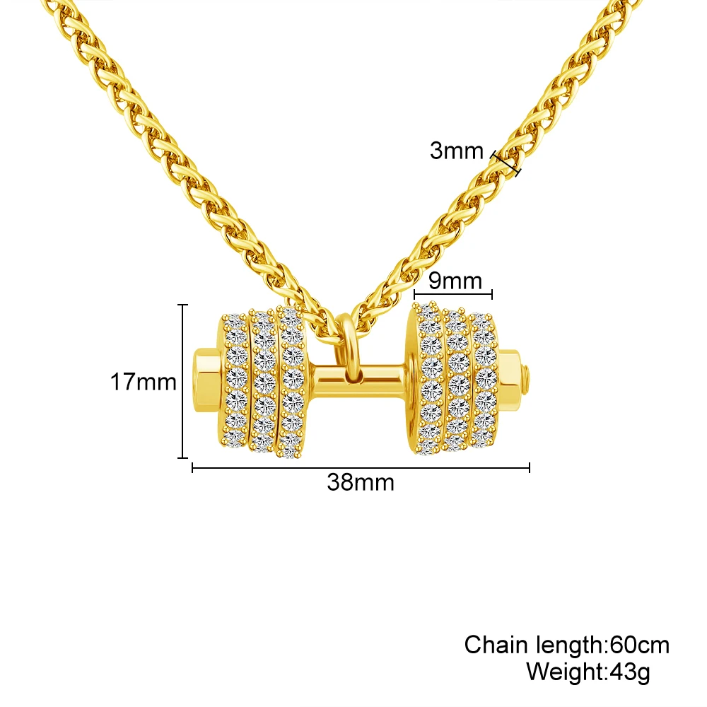 Zircon Hip Hop Necklace Stainless Steel Dumbbell Necklace Women Men Jewelry Gift