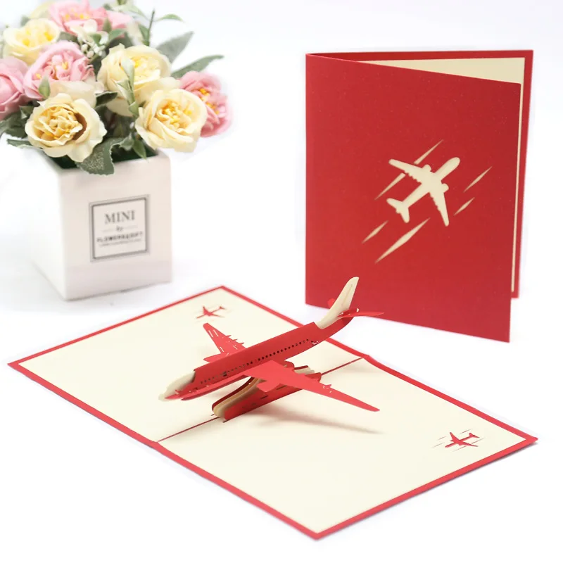 

3D Pop Up Birthday Cards Laser Cut Invitations Cards Cartoon Civilian Airplane Card Boy Gifts Greeting Card Tourist Postcard