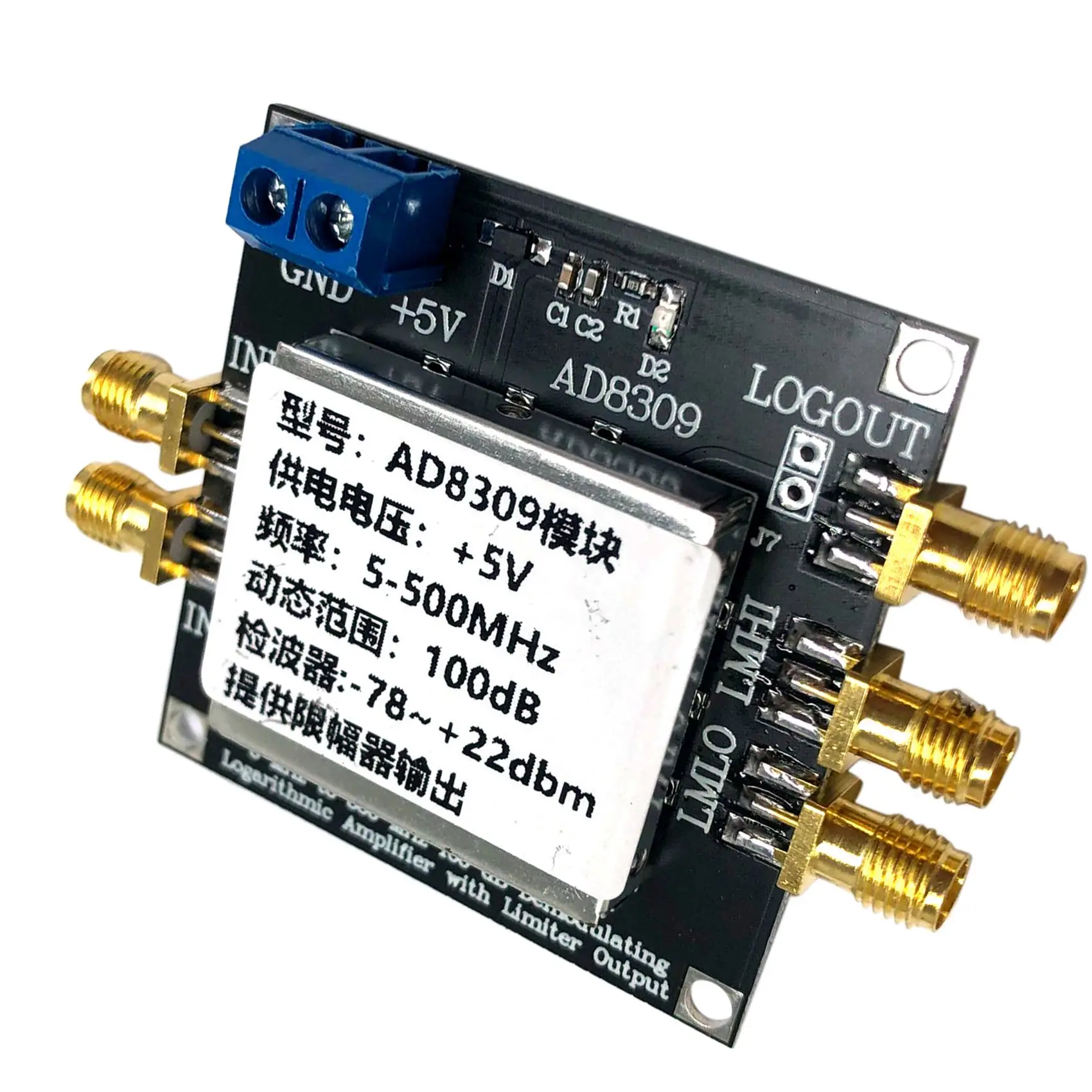 HFES 500MHZ 検出器対数アンプ、AD8309 100DB ダイナミックレンジ検出器制限 IF アンプ、制限出力付き