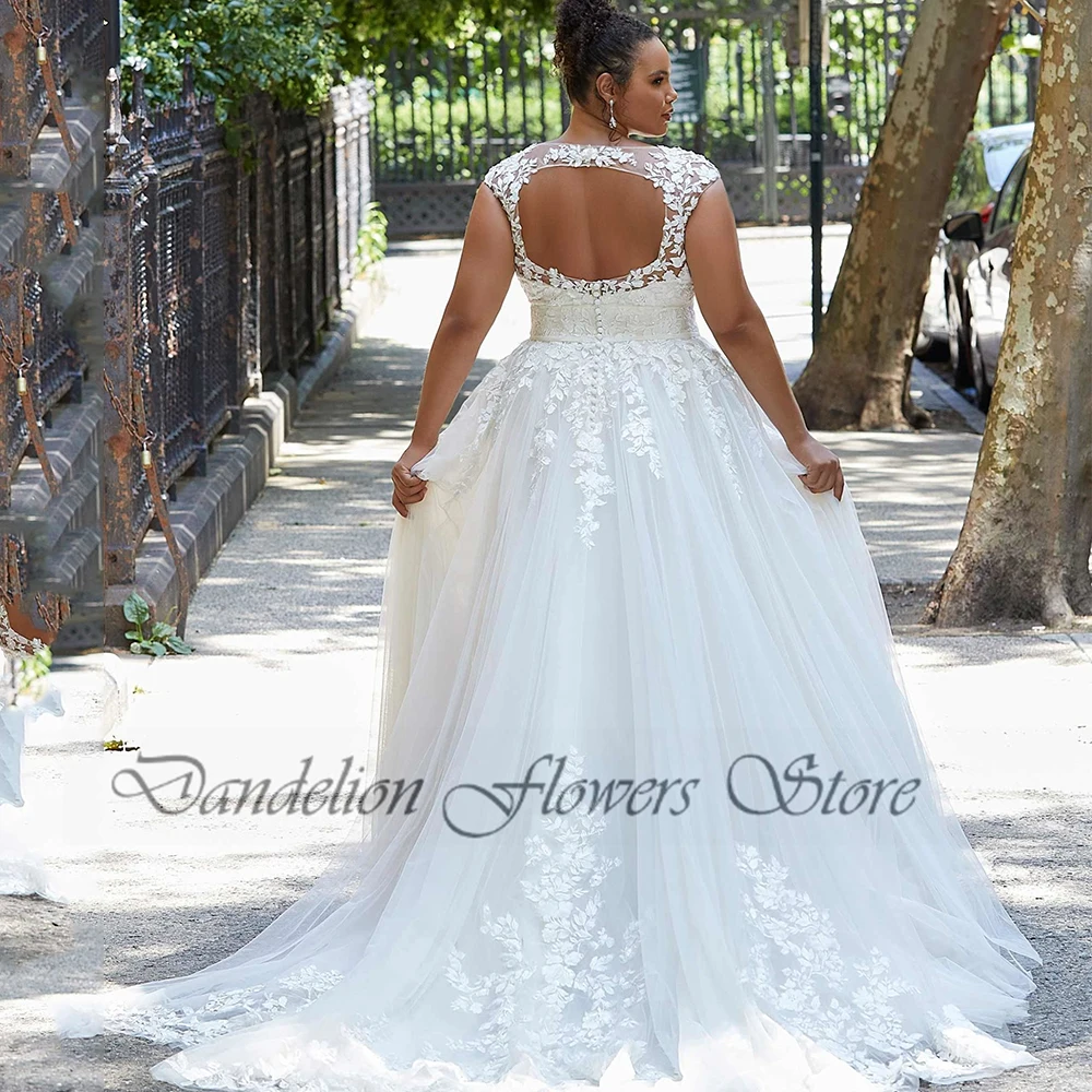 Pastrol abiti da sposa Plus Size scollo a v maniche ad aletta Backless abiti da sposa Applique a-line Sweep Train Tulle Vestido De Noiva