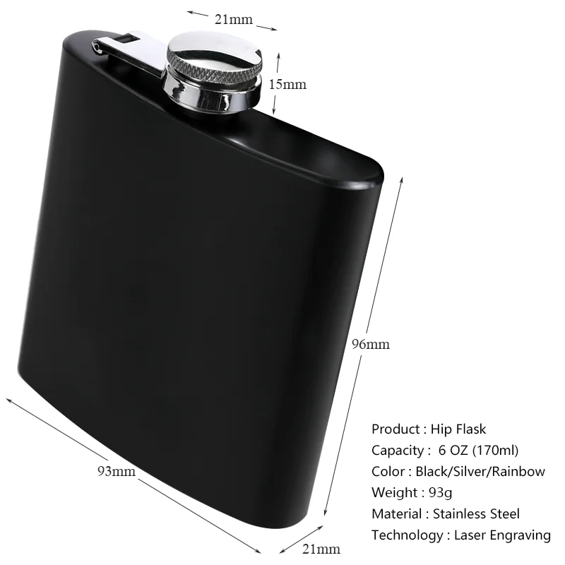 6 OZ 170ml Stainless Steel Hip Flask Personalized Custom Photo LOGO Name Text DIY Laser Engraving Portable Outdoor Gift for Man