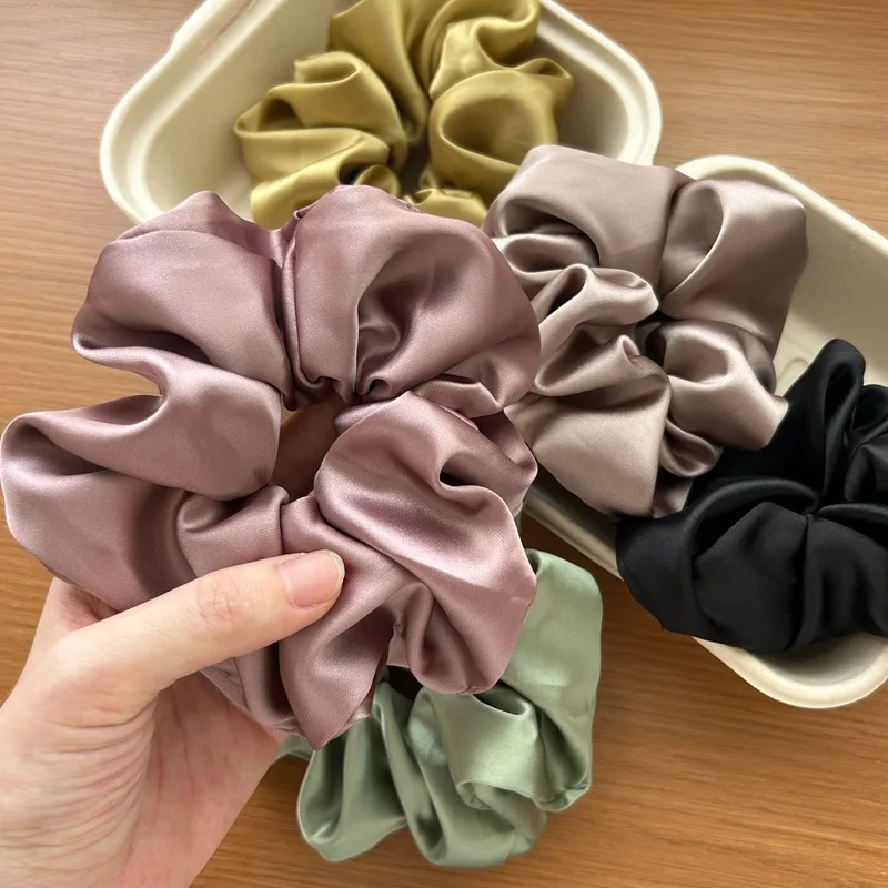 Korea Big Silk Scrunchies For Women Elastic Satin Hair Tie Girls black hair rope green hairbands chouchou soie hair accessories