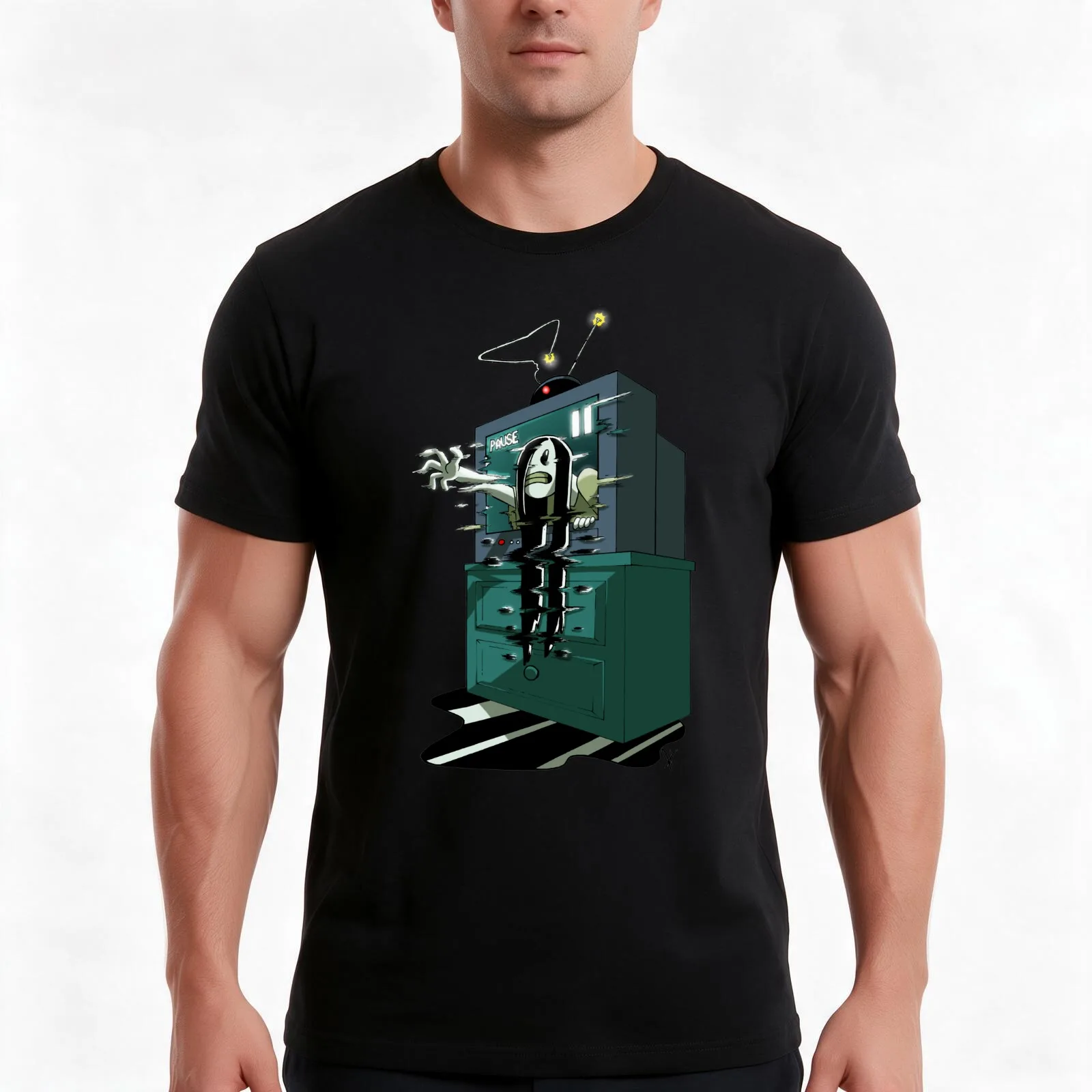 Paused Sadako T-Shirt, Summer Casual Cotton Tee, Oversized Streetwear Tops, Vintage Graphic Print, Loose Fit Short Sleeve