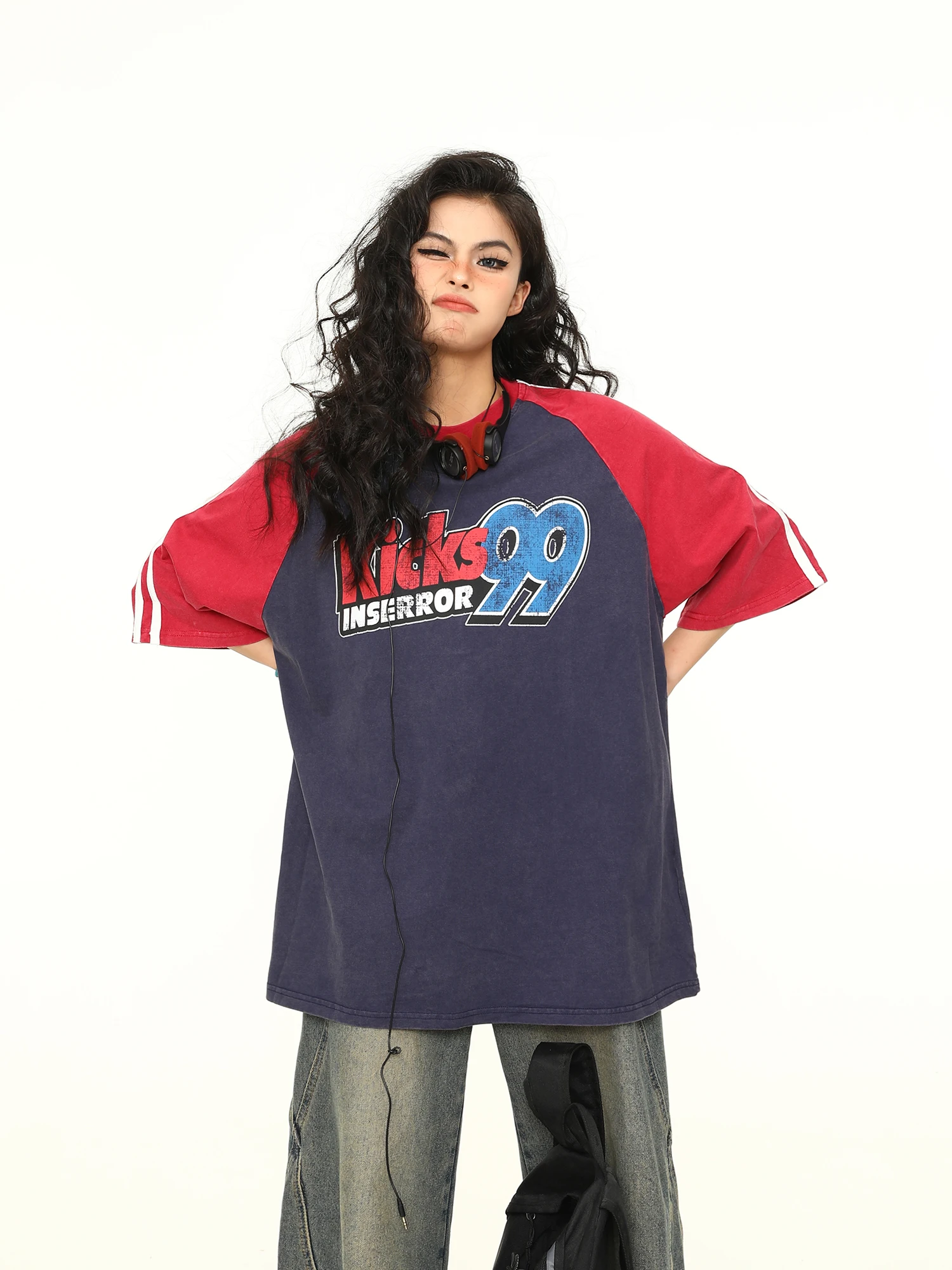 

Wild Original American Retro Patchwork Color Blo Vintage ort Sve T-irt ex Casual Cotton Workwear Trendy Brand Tee