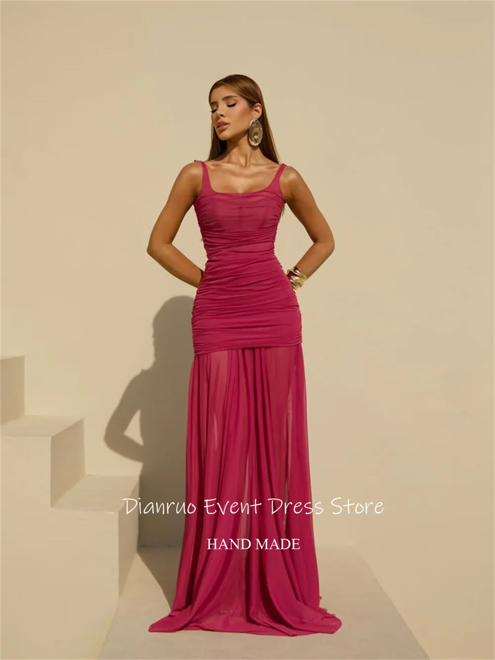 فساتين سهرة بشرائط نابضة بالحياة من Dianruo رداء حفلات شيفون أنيق مكشكش رشيق على شكل حرف A فيستدوس دي فييستا أنيقة مخصصة