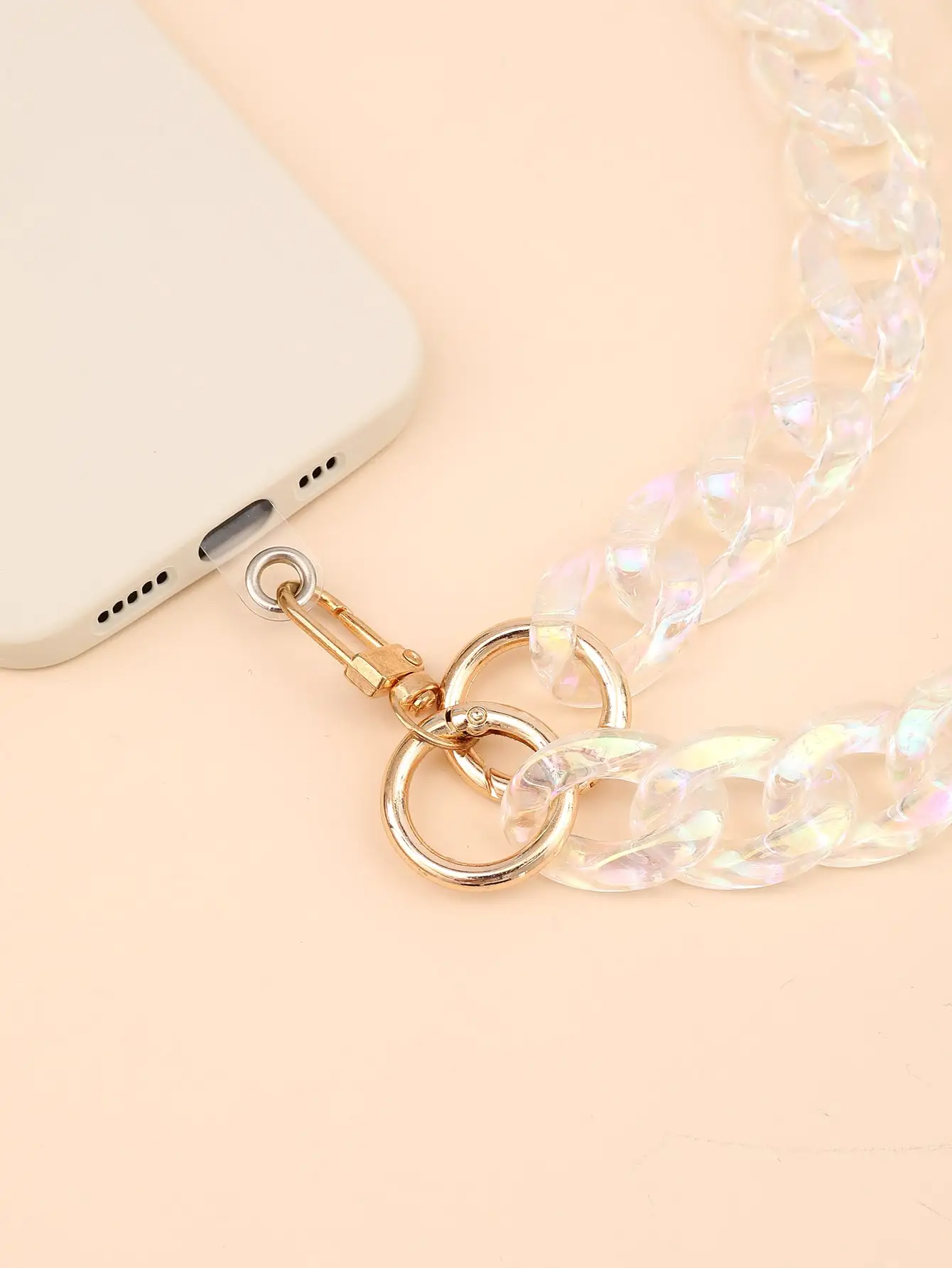 Transparent AB Colorful Acrylic Chain Long Oblique Cross Mobile Phone Strap with Transparent Card