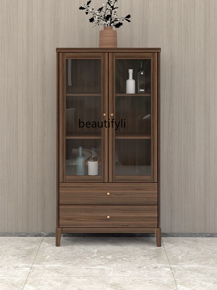 Walnut Storage Side Cabinet Living Room Storage Modern Minimalist Display All Solid Wood Bookcase Home Furniture