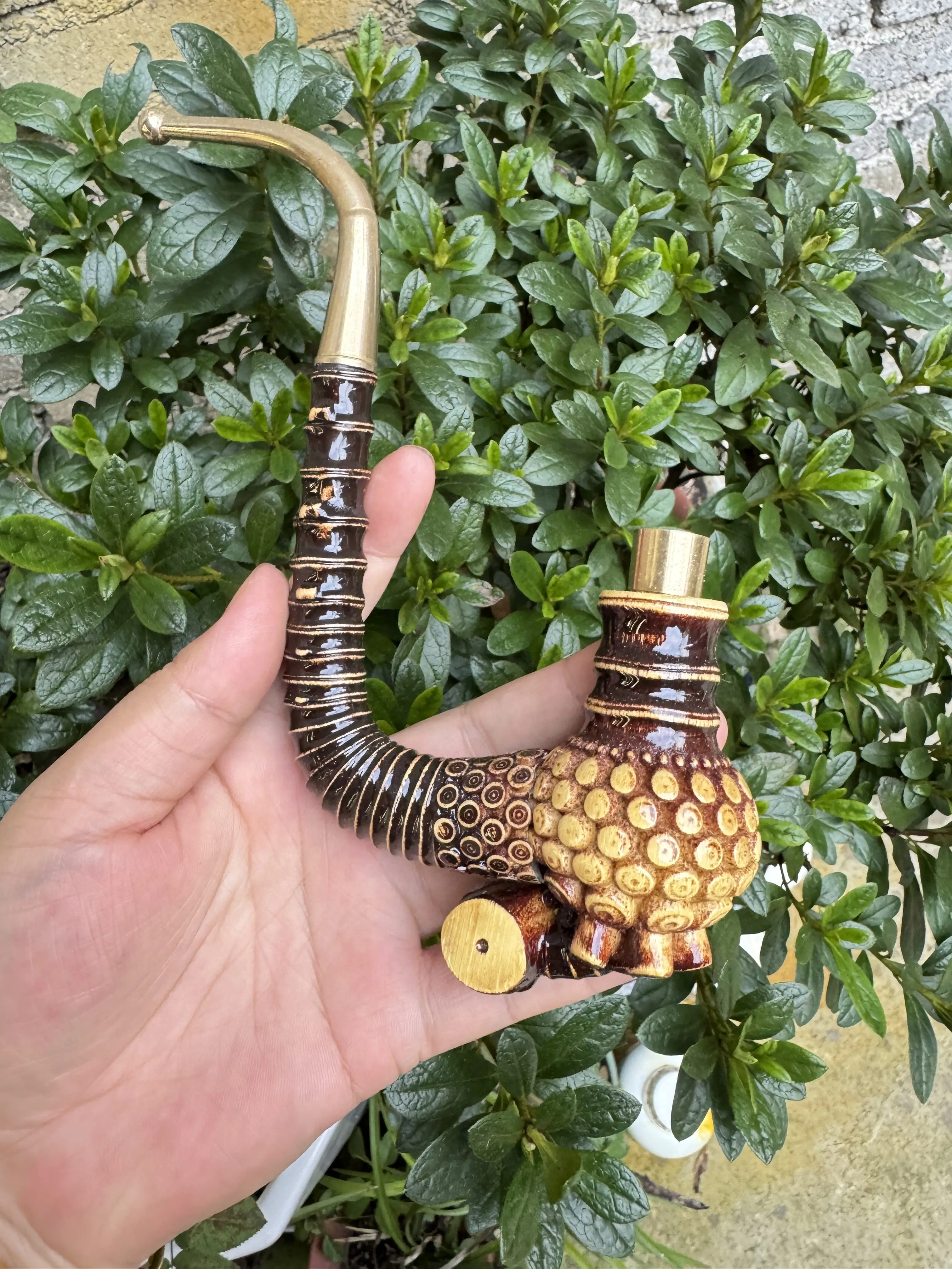Guizhou Solid Bamboo Carved Pipe High-End One Bend Pipo Old Bardo Old Leather Cigarette Old-Fashioned Pipe Tobacco