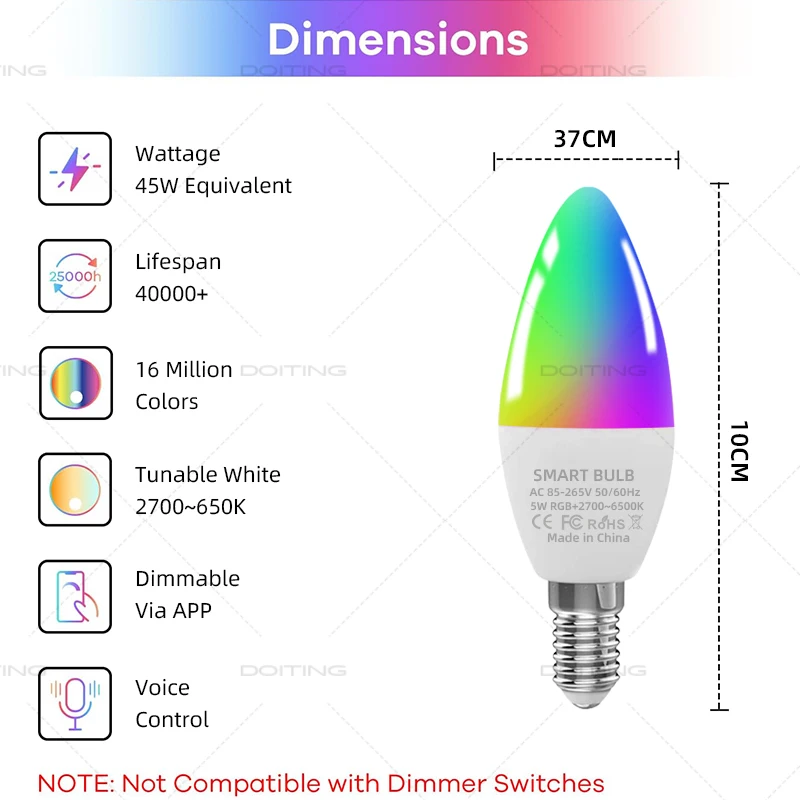 E14 Smart Wifi Led Candle Light Bulb Zigbee 3.0 RGB Colorful Led Lamps 5W Works With Alexa Google Home Smartthings Voice Control