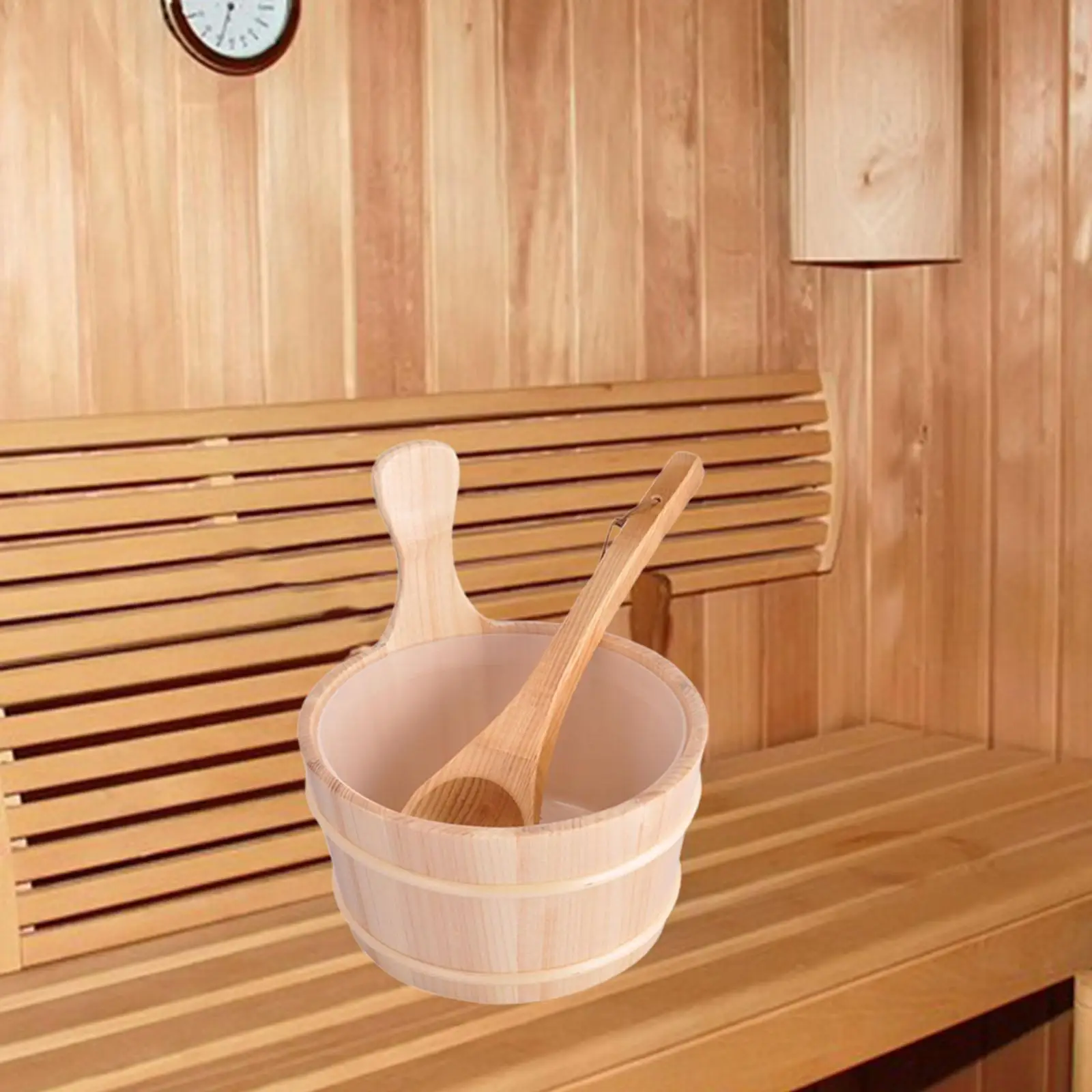 Sauna Bucket with Ladle 4L with Handle Sturdy Wooden Storage Container for Bathroom Steam Sauna Winter SPA Centers Sauna Heater