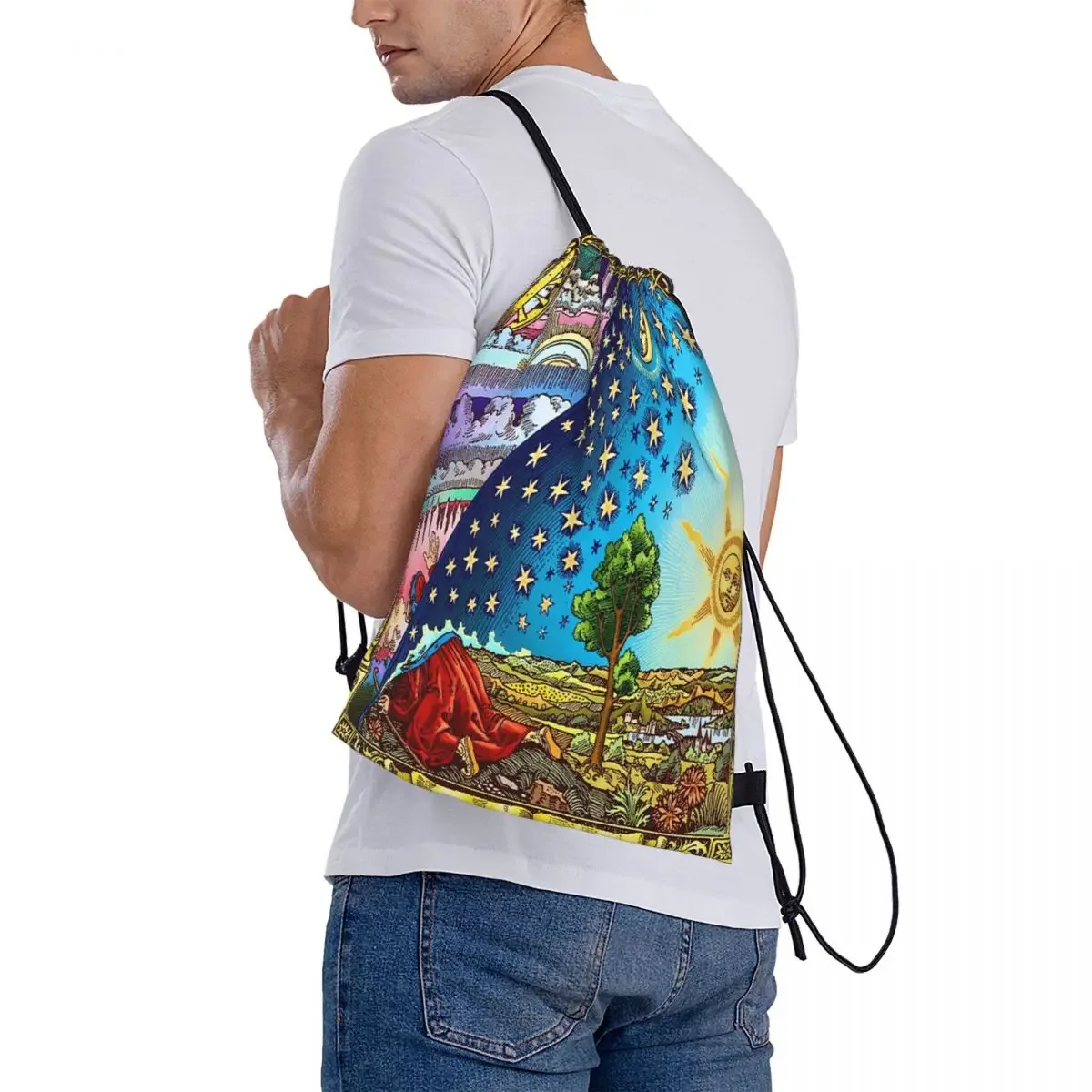 Flammarion-Xilogravura Flat Earth Design Mochilas, Sacos De Cordão, Pacote De Bolso, Saco De Esportes, Bookbag, 2017