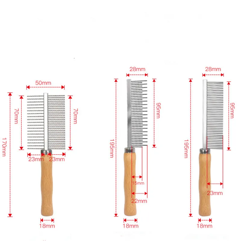 Расческа для кошек из нержавеющей стали, щетка для удаления шерсти у собак, с деревянной ручкой, аксессуары для домашних питомцев