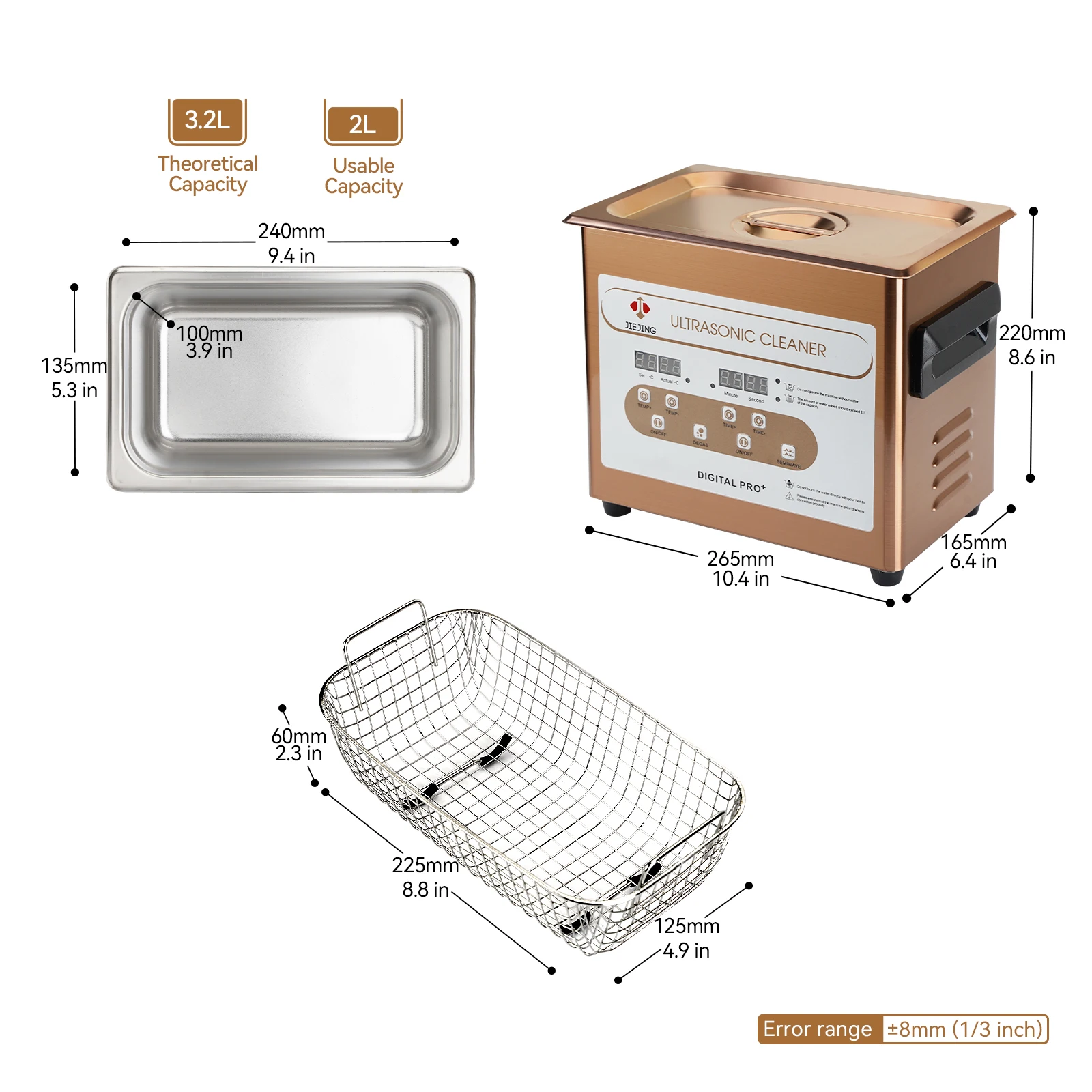 3.2L Ultrasonic Cleaner 40kHz Ultrasonic Bath Cleaning Machine For Jewellery, Eyeglasses, Dental, CPAP, Tools, Small Parts etc