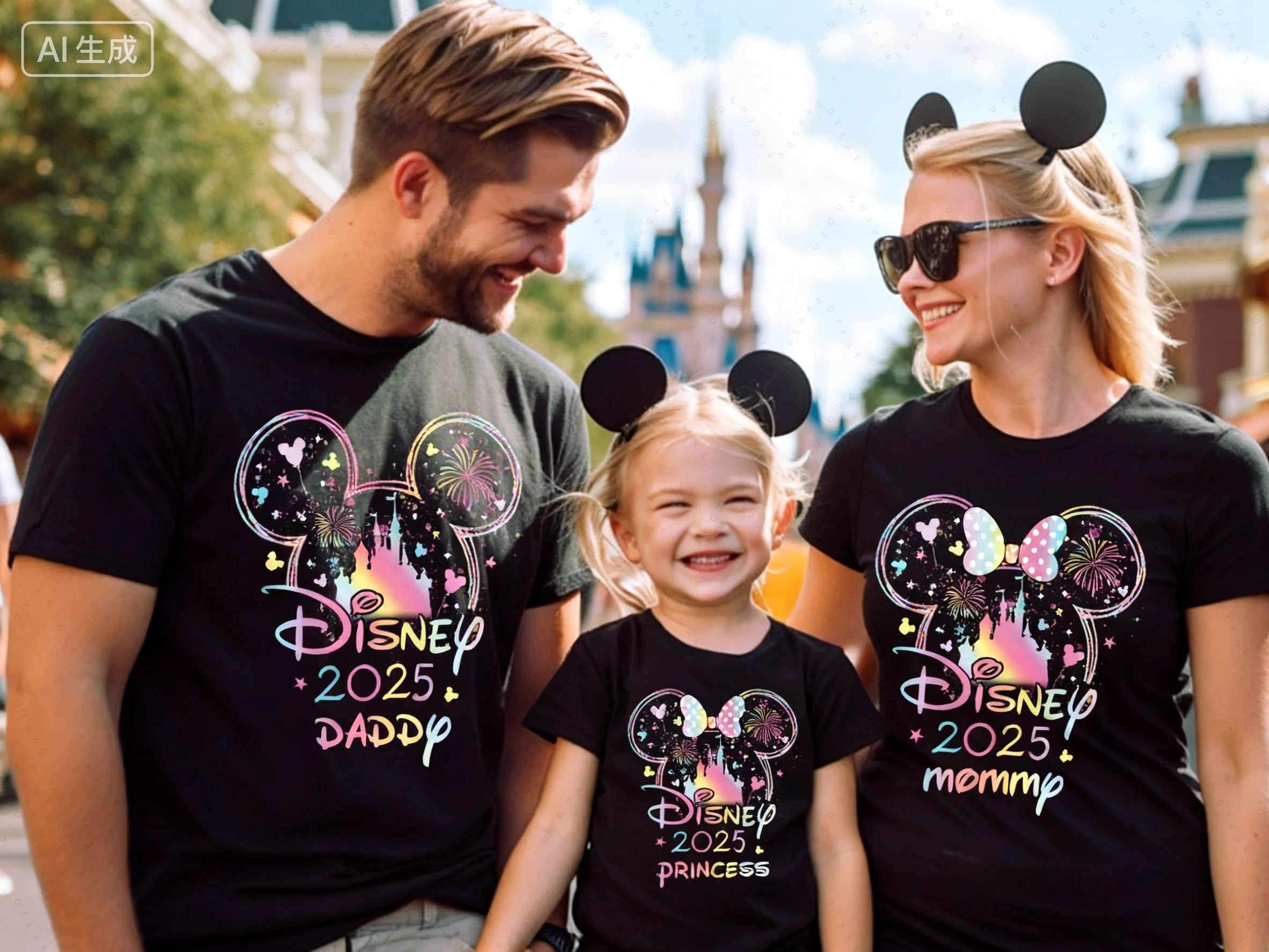

2025 Mickey And Minnie Gradient Graphic Printed Cotton T-Shirt Sweat Absorbing Family T Shirt Clothing For Children And Parents