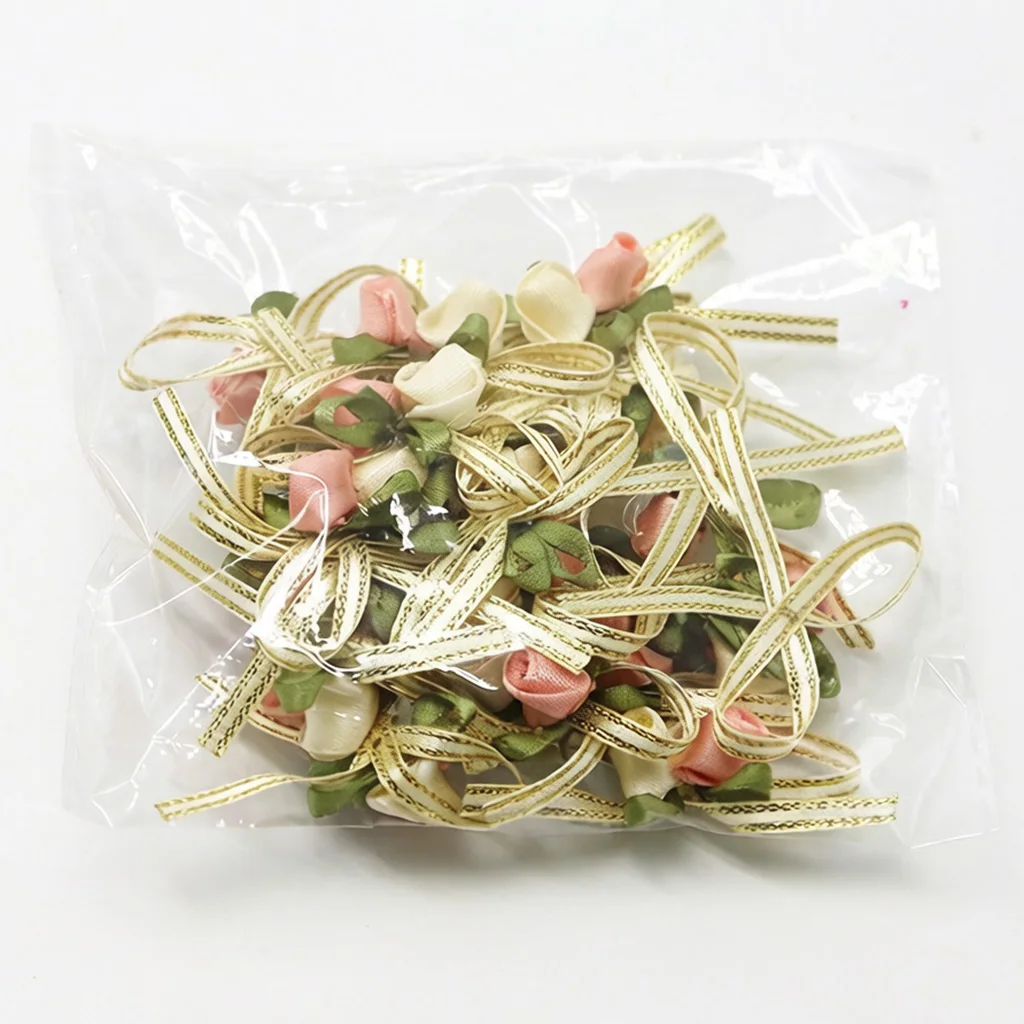 (20pcs/50pcs) 4.5cm Rose Bud Bow White Pink 2 Rose Bows Wedding Gift Box Hair Accessories Home Christmas Bows Decoration