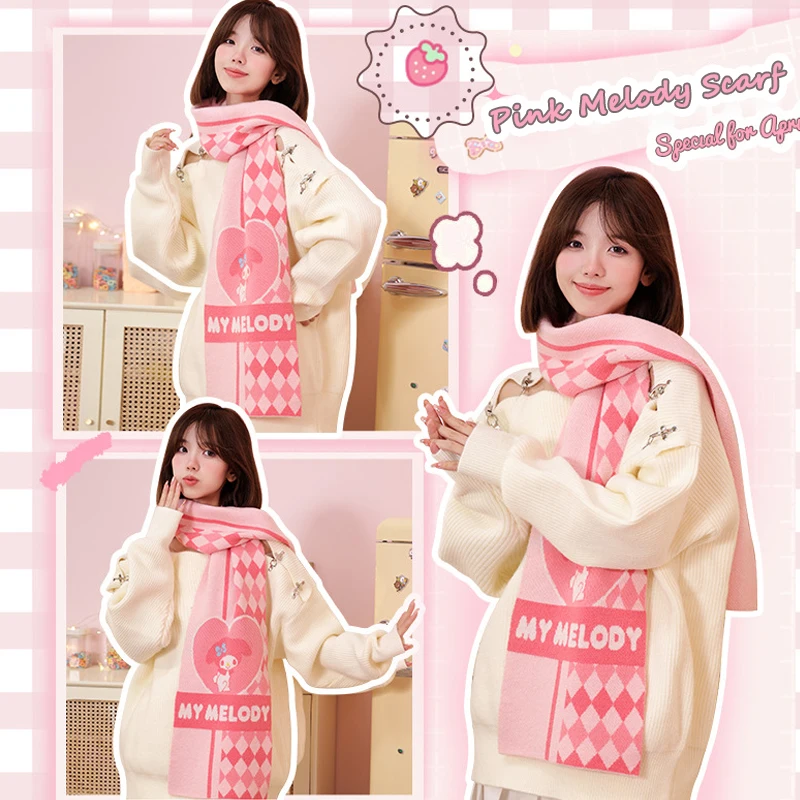 Sanrio Scarf Kawaii Kuromi Cinnamoroll My Melody Cartoon Soft Thick Scarves Winter To Keeping Warm for Girls Gift