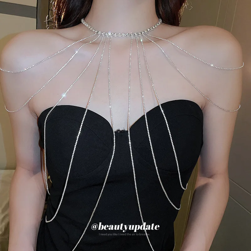 Rhinestone Long Tassels Shoulder Body waist Chains Necklaces Accessories Women Sexy Girl Bikini Decor 2025 Trending