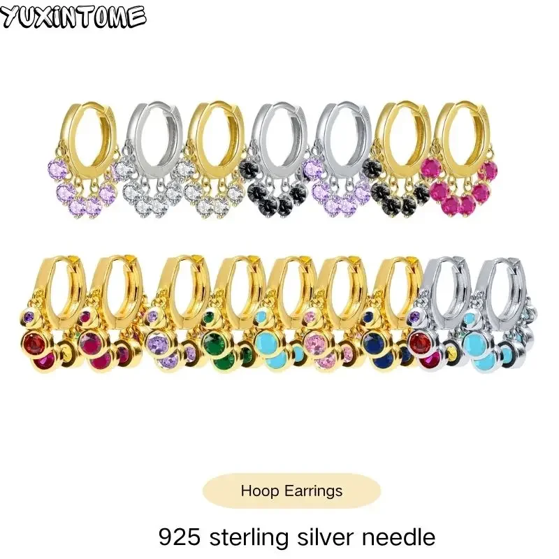 

925 Sterling Silver Needle Bohemia Style Crystal Pendant Hoop Earrings for Women Luxury Charm Gold Earrings Exquisite Jewelry